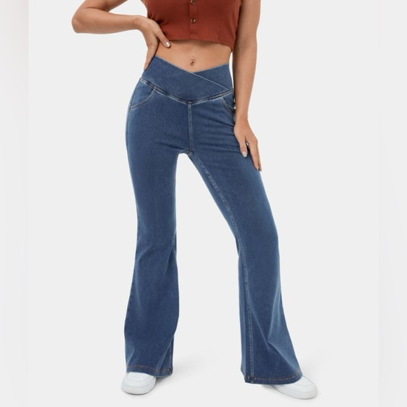 HalaraMagic™ High Waisted Crossover Stretchy Knit Casual Super Flare Jeans NEW👖 - Picture 1 of 15